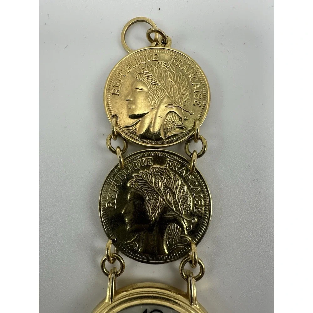 Moderne Faux French Gold Coin Ladies MOP Watch New Battery 37MM 7.5